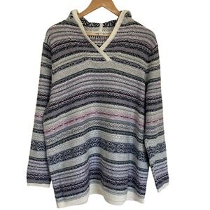 J Jill‎ Womens Pullover Striped Hooded Sweater Size XL Purple Pink Grey Cotton